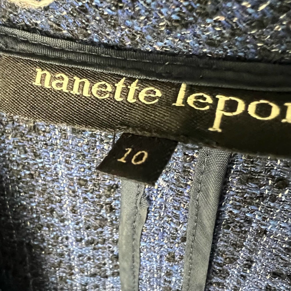 Nanette Lepore Blue Tweed Belted Asymmetrical Blazer size 10 - Picture 4 of 9